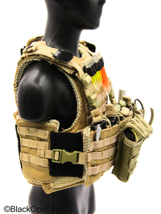 Tan MOLLE Assault Vest w/Pouch & Gear Set