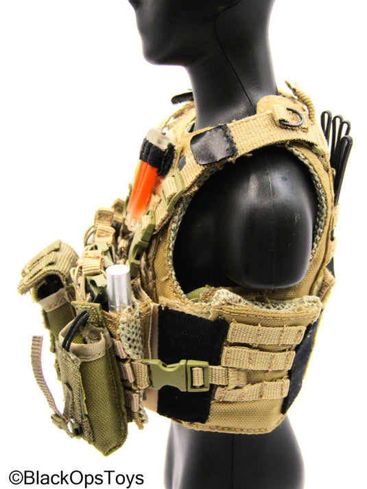 Tan MOLLE Assault Vest w/Pouch & Gear Set