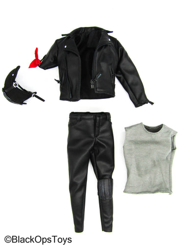 Mad Warrior - Black Leather Like Jacket & Pants Set