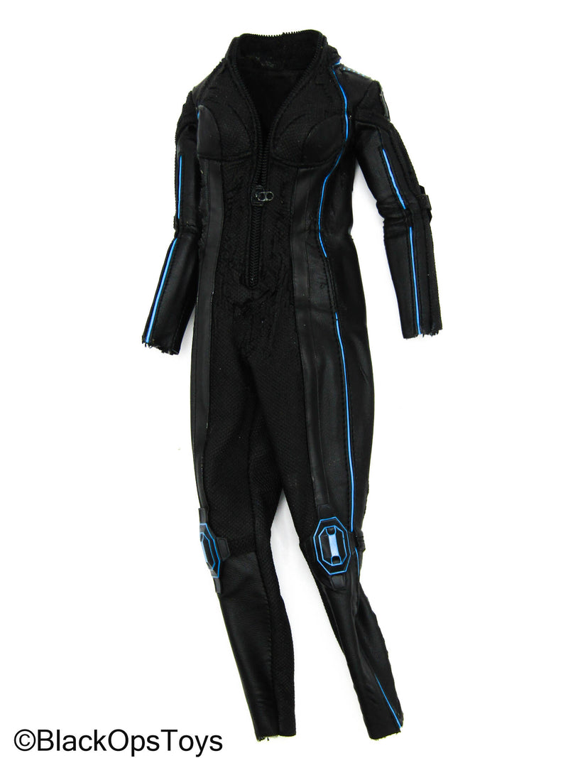 Load image into Gallery viewer, Black &amp; Blue Leather Like Female Body Suit (READ DESC)
