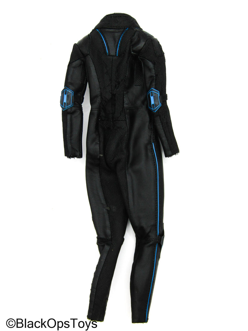 Load image into Gallery viewer, Black &amp; Blue Leather Like Female Body Suit (READ DESC)
