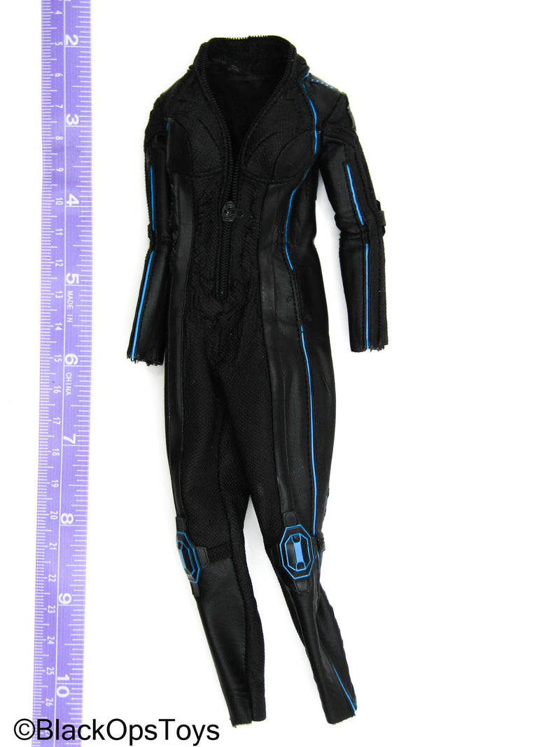 Load image into Gallery viewer, Black &amp; Blue Leather Like Female Body Suit (READ DESC)
