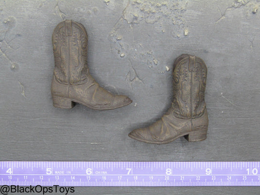 Zombie Killer - Brown Detailed Cowboy Boots (Peg Type)