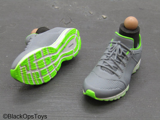 Grey & Green Running Shoes (Peg Type)