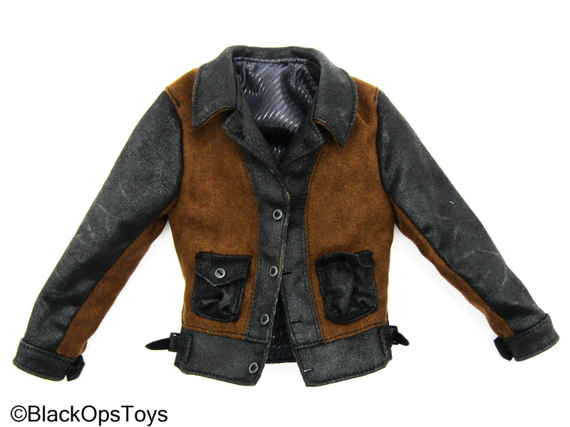 Load image into Gallery viewer, Gangsters Kingdom Augustine - Black &amp; Brown Leather Like Biker Jacket
