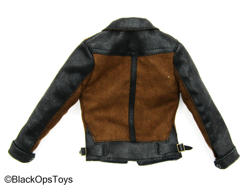 Load image into Gallery viewer, Gangsters Kingdom Augustine - Black &amp; Brown Leather Like Biker Jacket
