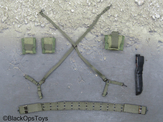 Vietnam Era Male - OD Green Rivet Belt w/Pouch Set Type 2