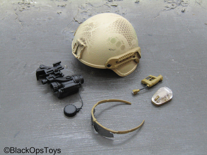 Load image into Gallery viewer, Russian SSO - Snakeskin Pattern Tan Helmet w/NVG Set &amp; Glasses
