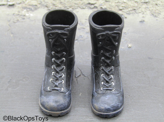 Weathered Black Combat Boots (Foot Type)