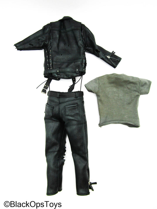 Future Warrior - Black Leather Like Battle Damaged Uniform Set