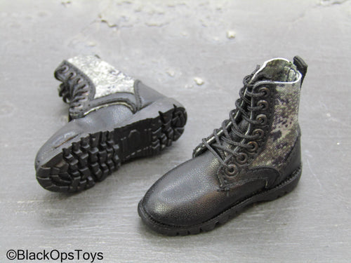 Shock Worker - Black & Pixelated Camo Female Combat Boots (Foot Type)