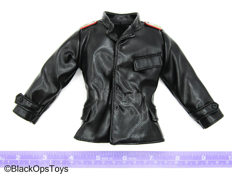 Load image into Gallery viewer, WWII German - SS 1st Lieutenant Black Leather Like Jacket
