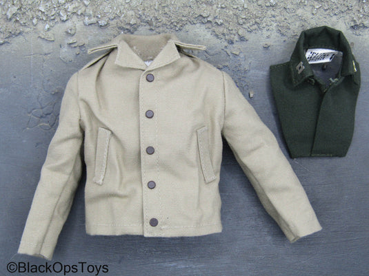 WWII - Tan Jacket w/Green Shirt Collar