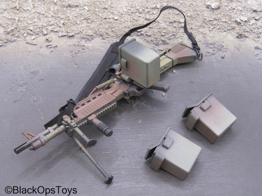 Camo Mk48 Light Machine Gun w/Sling & Ammo Boxes