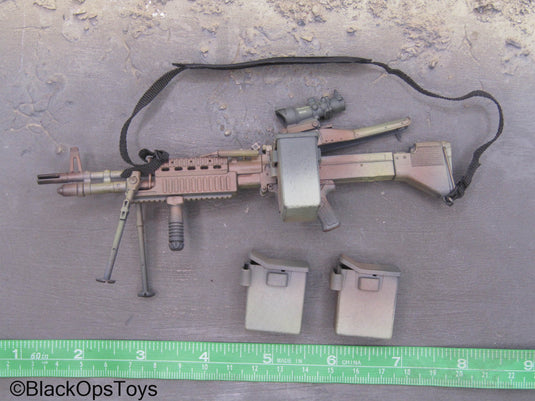 Camo Mk48 Light Machine Gun w/Sling & Ammo Boxes