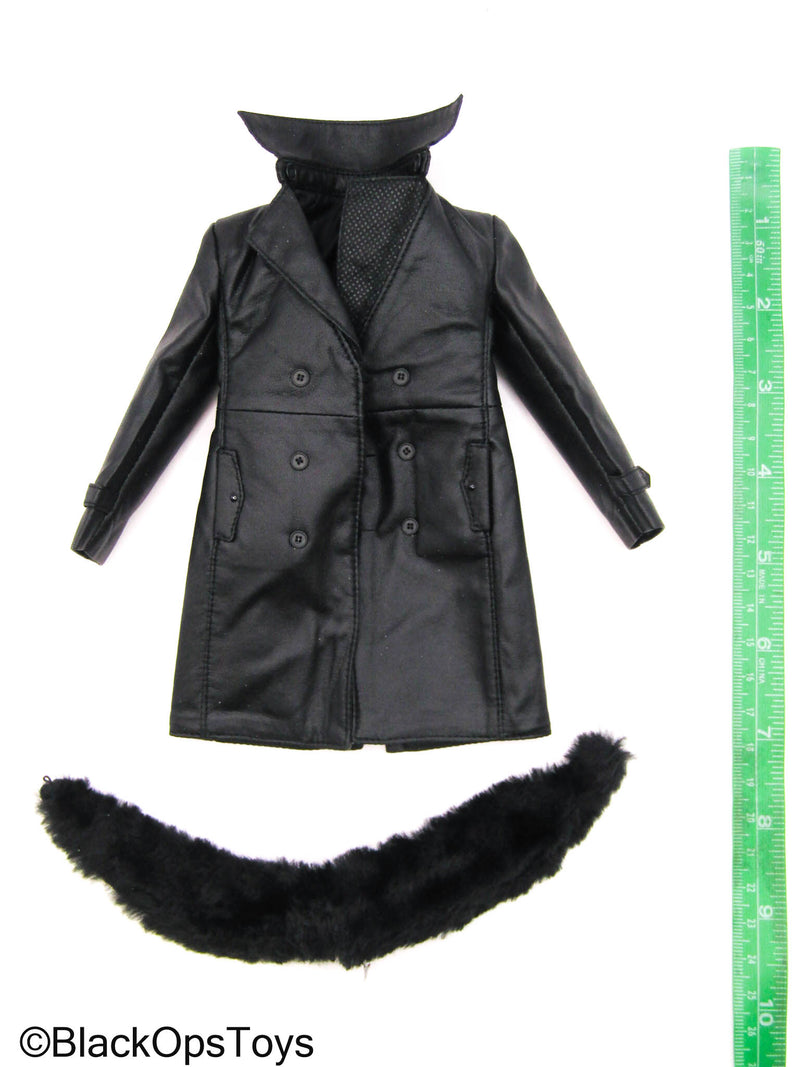 Load image into Gallery viewer, CY Girls - Black Leather Like Coat w/Fur Like Scarf
