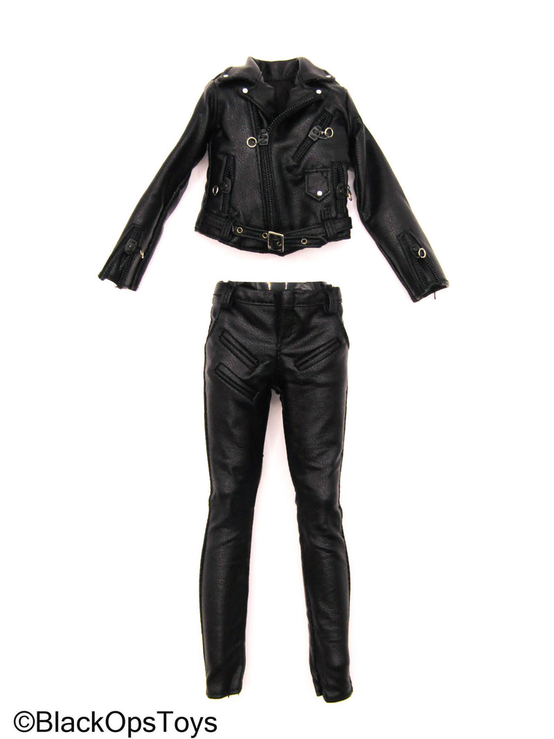 Load image into Gallery viewer, Female Black Leather Like Biker Uniform Set
