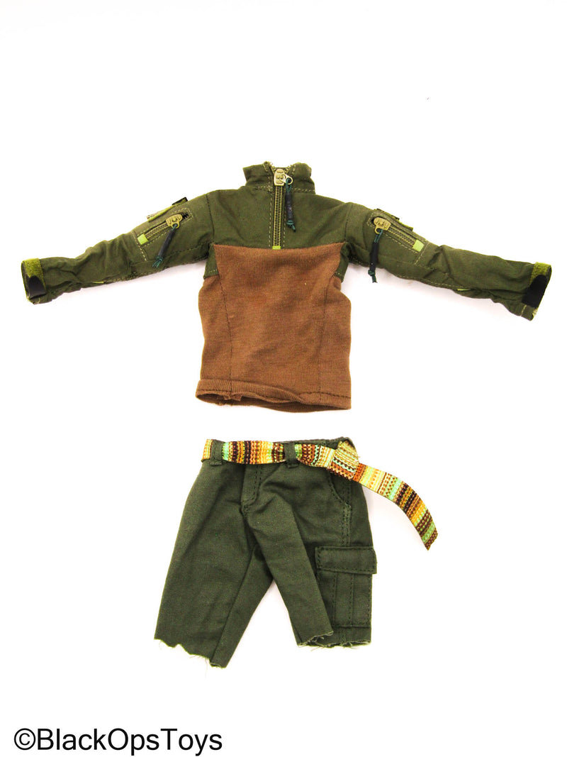 Load image into Gallery viewer, Female - Green &amp; Brown Combat Shirt w/Shorts &amp; Multicolor Belt
