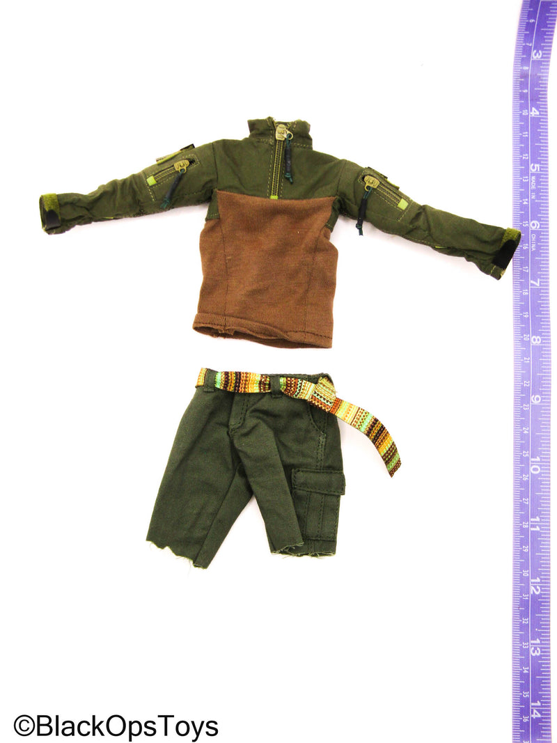 Load image into Gallery viewer, Female - Green &amp; Brown Combat Shirt w/Shorts &amp; Multicolor Belt
