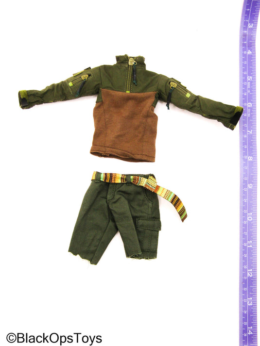 Female - Green & Brown Combat Shirt w/Shorts & Multicolor Belt