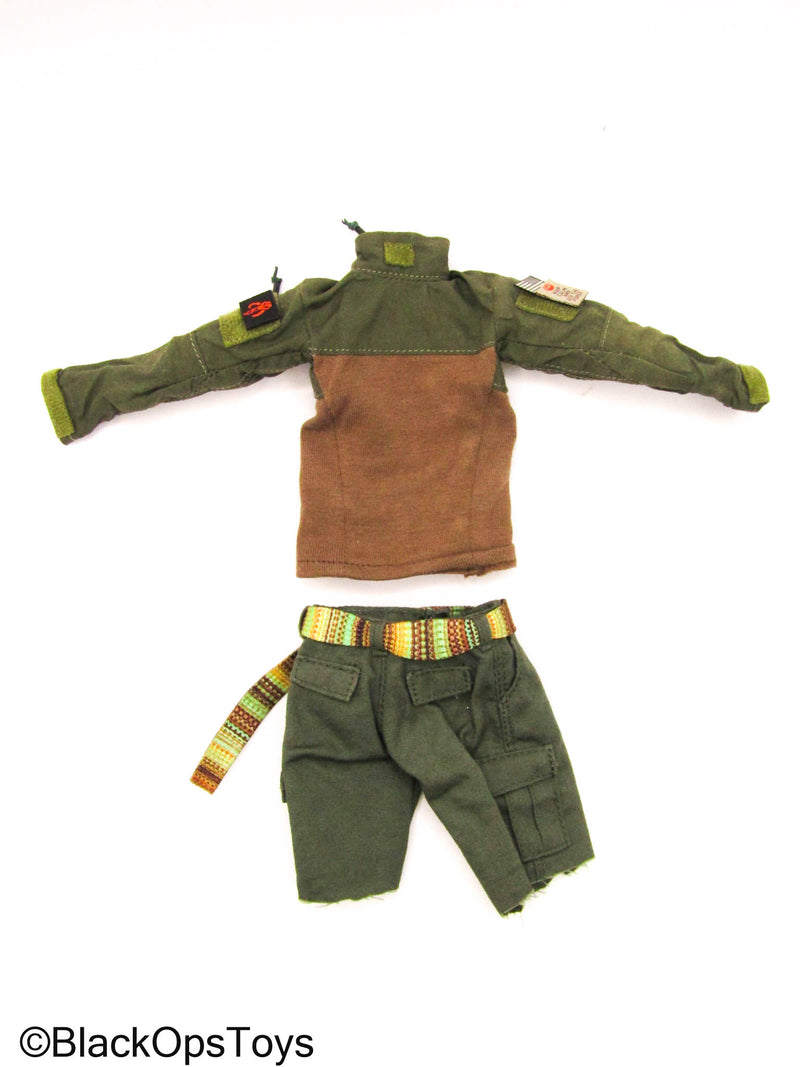 Load image into Gallery viewer, Female - Green &amp; Brown Combat Shirt w/Shorts &amp; Multicolor Belt
