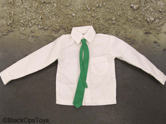 White Shirt w/Green Tie