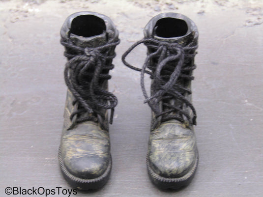 Weathered Black Combat Boots (Foot Type)