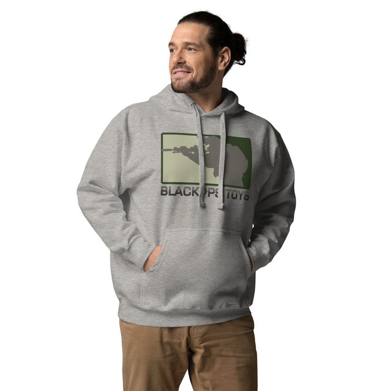 Load image into Gallery viewer, Unisex cotton Hoodie with BlackOpsToys woodland tiger stripe logo
