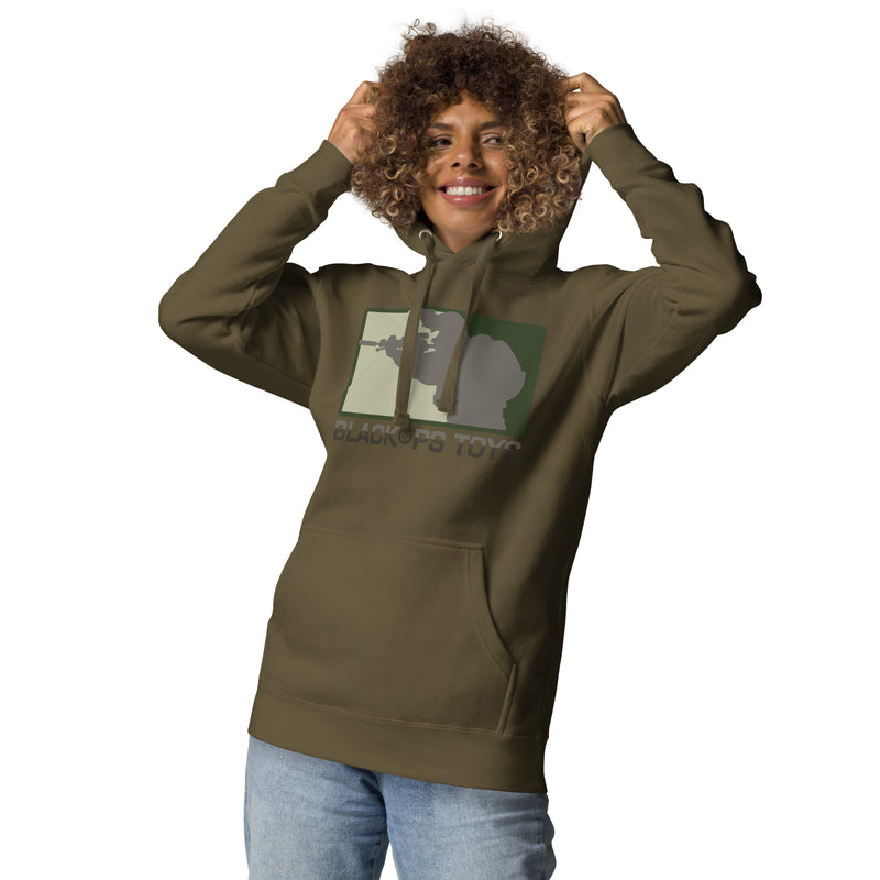 Load image into Gallery viewer, Unisex cotton Hoodie with BlackOpsToys woodland tiger stripe logo
