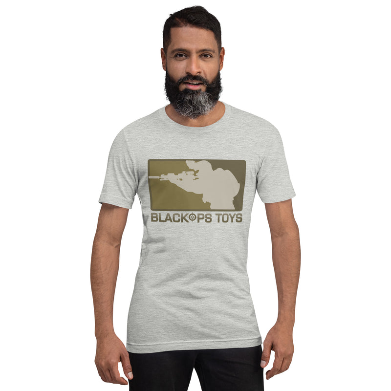 Load image into Gallery viewer, Unisex cotton t-shirt with BlackOpsToys AOR1 logo
