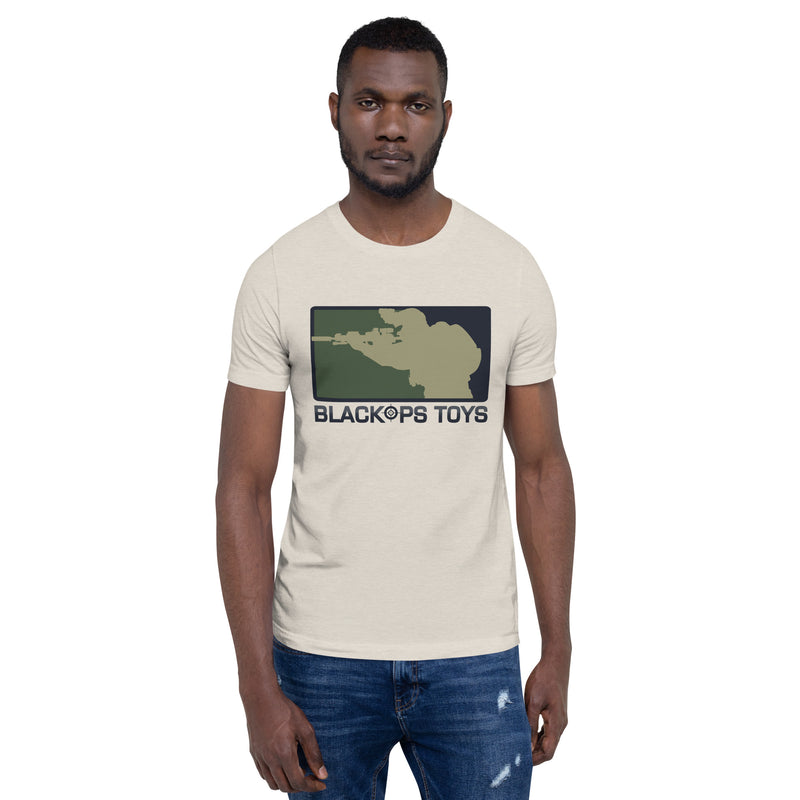 Load image into Gallery viewer, Unisex cotton t-shirt with BlackOpsToys army camouflage logo
