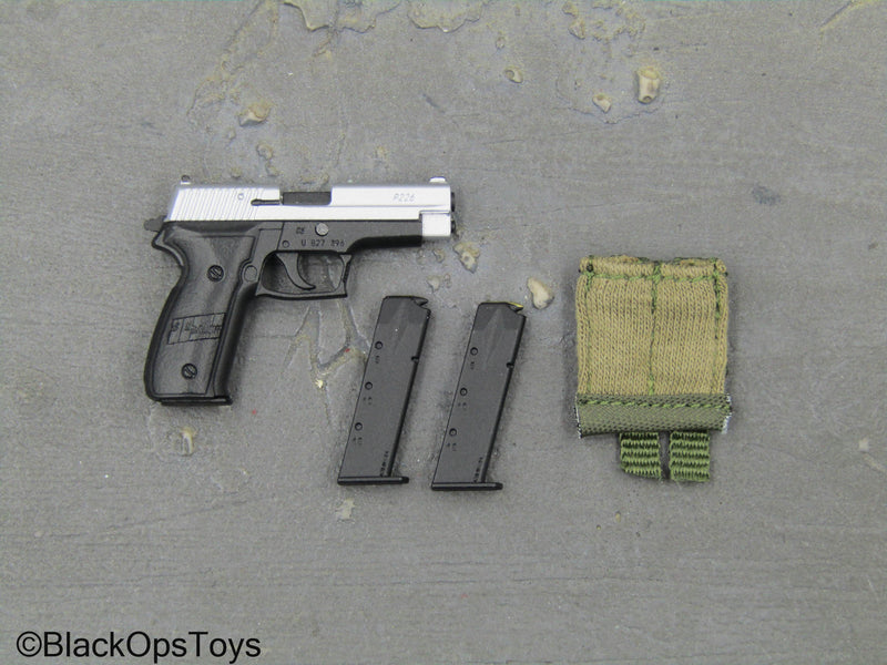 Load image into Gallery viewer, Private Military Contractor - Black &amp; Silver Like Spring Loaded P320 Pistol
