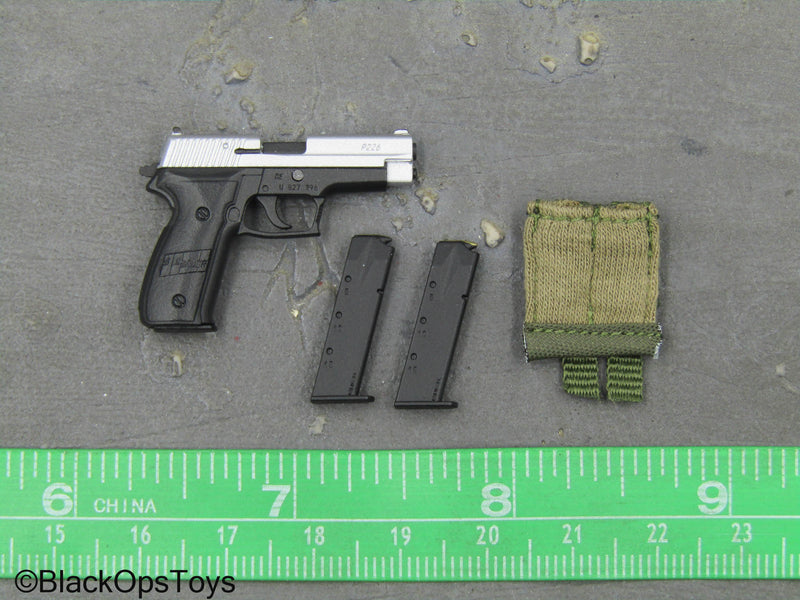 Load image into Gallery viewer, Private Military Contractor - Black &amp; Silver Like Spring Loaded P320 Pistol
