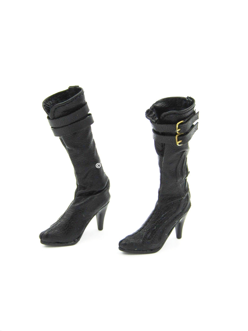 Load image into Gallery viewer, Cross Fire Mandala The Protector Female Black High Heeled Boots w/Foot Pegs
