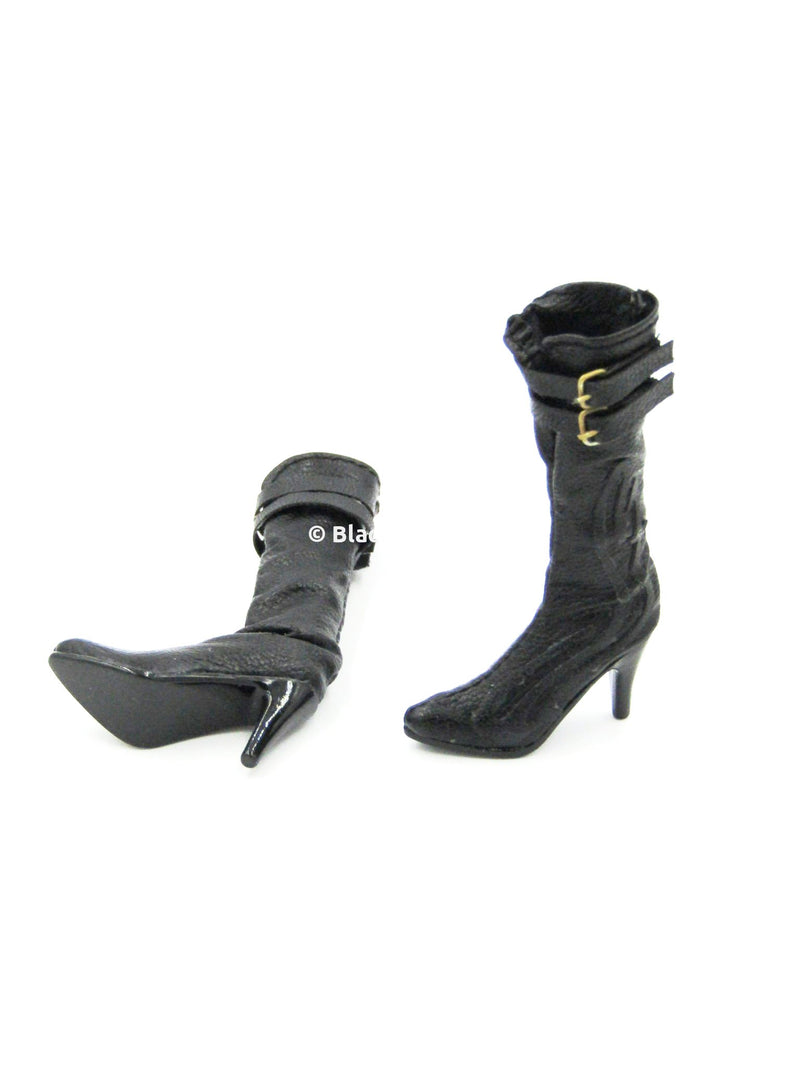 Load image into Gallery viewer, Cross Fire Mandala The Protector Female Black High Heeled Boots w/Foot Pegs
