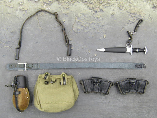 WWII - German Honor Guard - Black Belt w/Pouch Set & Metal Dagger