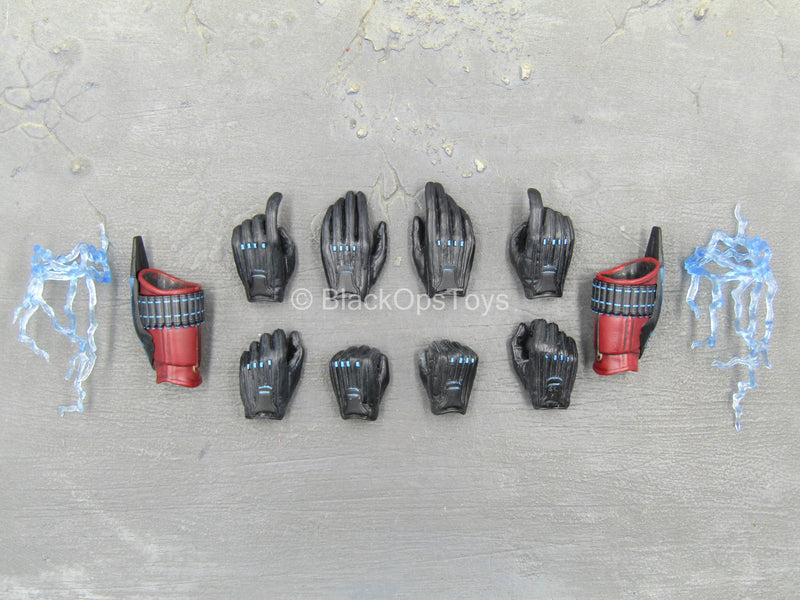 Load image into Gallery viewer, Age of Ultron - Black Gloves w/Red Gauntlets &amp; Electricity FX
