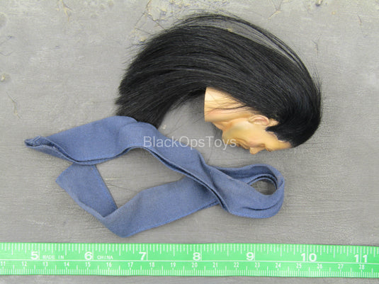 Asian Male Head Sculpt w/Rooted Hair & Blue Scarf