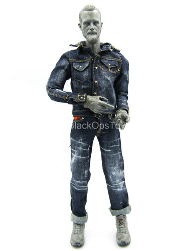 Weathered Denim-Like Jacket & Pants Set