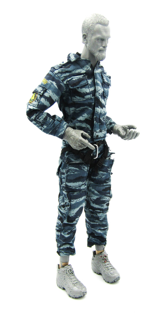 blue camouflage uniform