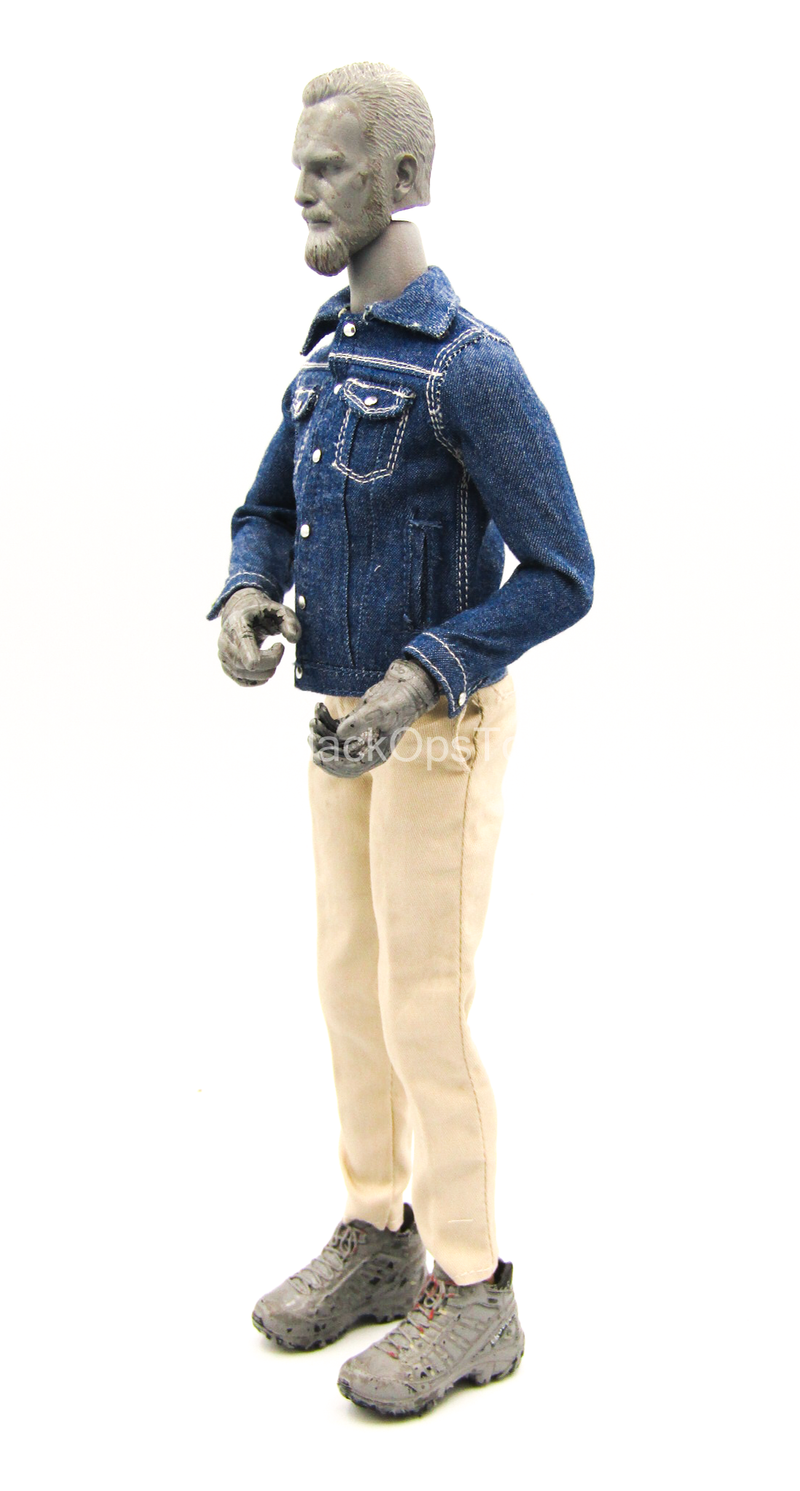 Load image into Gallery viewer, Blue Denim Like Jean Jacket w/Tan Pants
