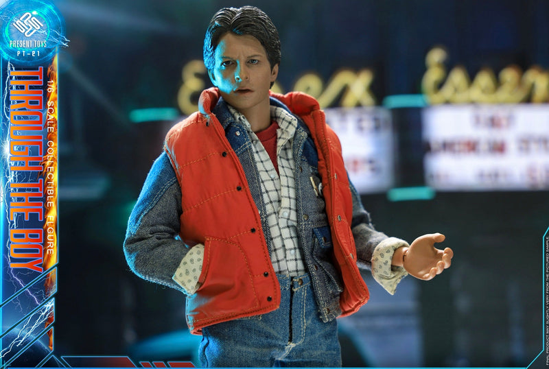 Load image into Gallery viewer, Time Travel Man - Marty McFly - Blue Denim Like Jean Jacket w/Pins
