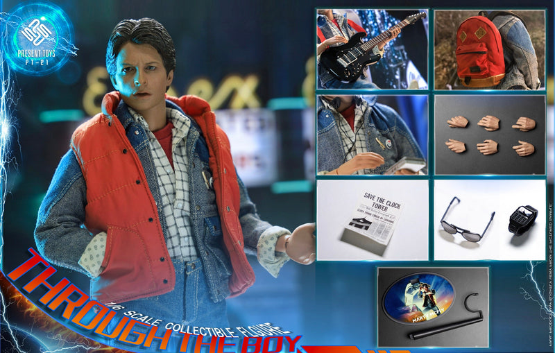 Load image into Gallery viewer, Time Travel Man - Marty McFly - Blue Denim Like Jean Jacket w/Pins
